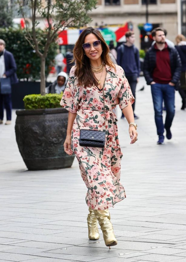 Myleene Klass - In a floral split dress as she exits Smooth Radio in London