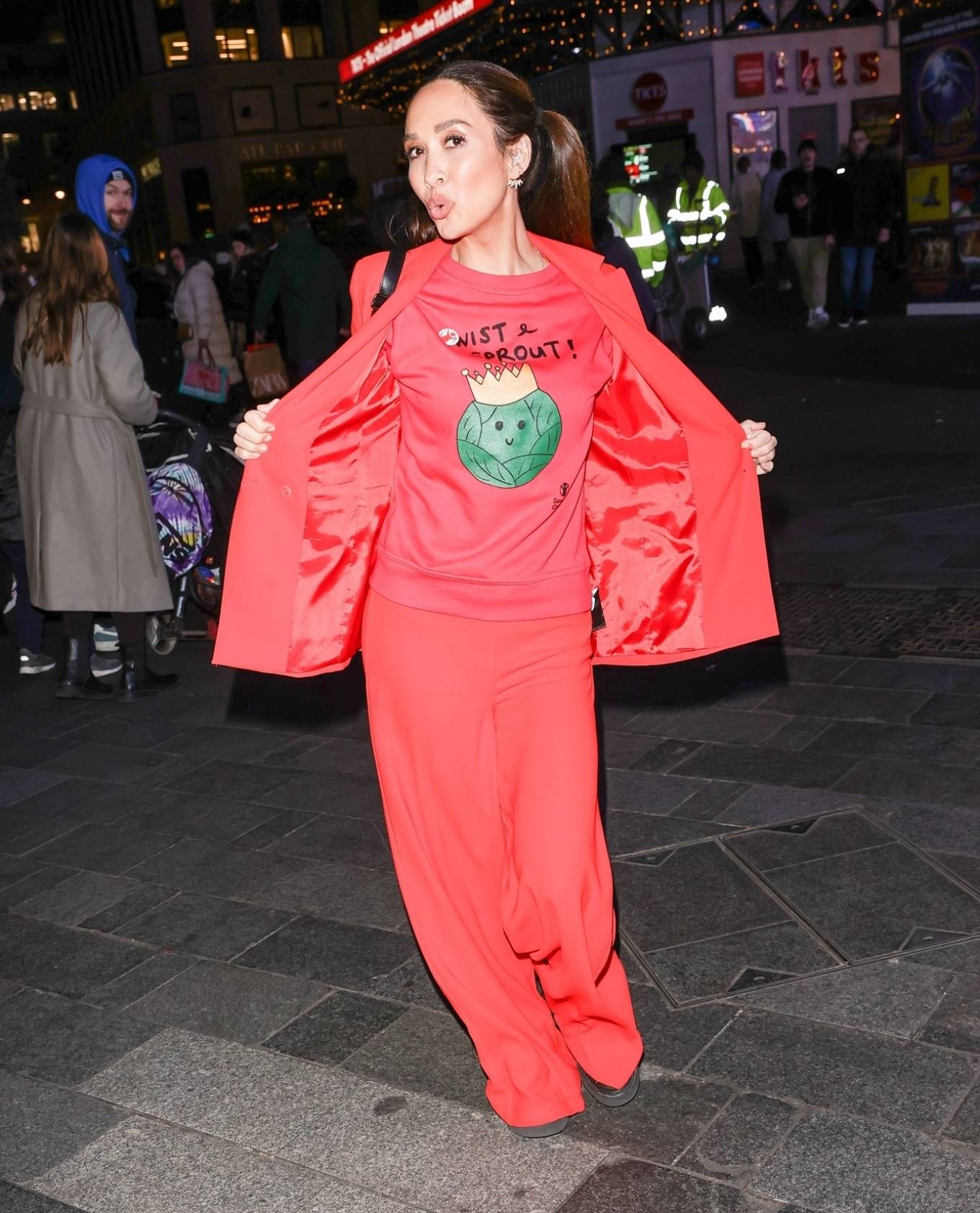 Myleene Klass 2022 : Myleene Klass – In a red trouser suit stepping out at Smooth radio in London-06