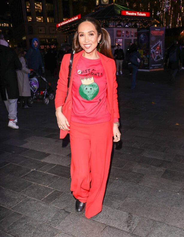 Myleene Klass - In a red trouser suit stepping out at Smooth radio in London