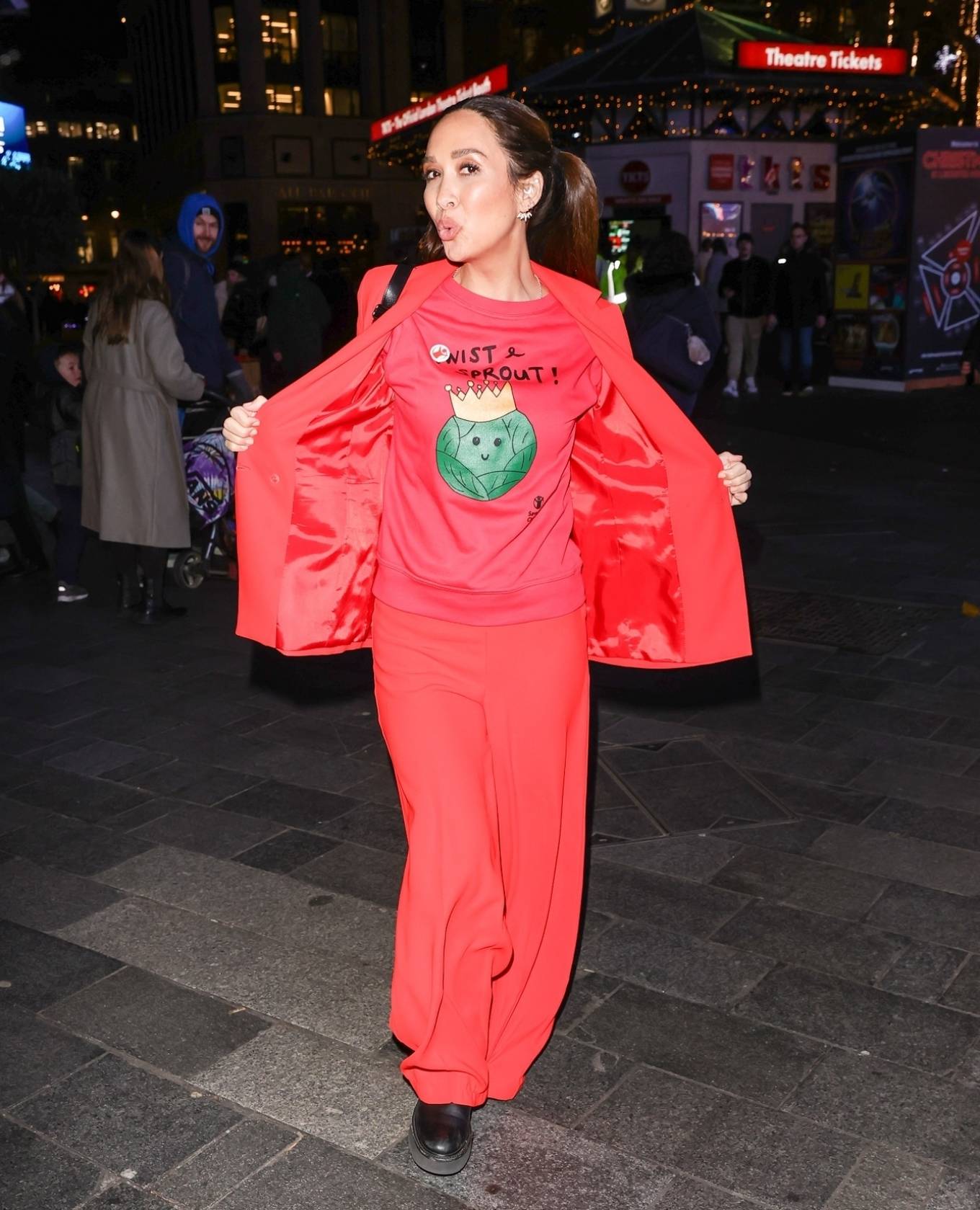 Myleene Klass 2022 : Myleene Klass – In a red trouser suit stepping out at Smooth radio in London-08