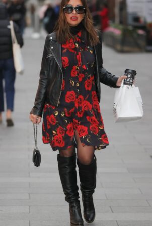 Myleene Klass - In a short floral dress and knee high leather boots at Smooth radio in London