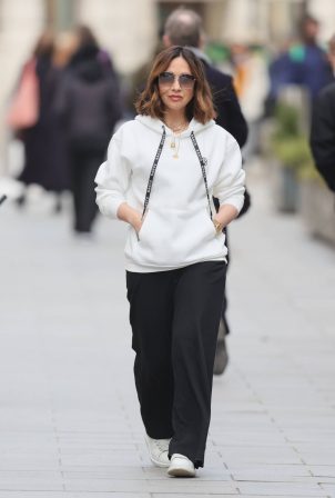 Myleene Klass - In a white hoodie and trainers at Smooth radio in London