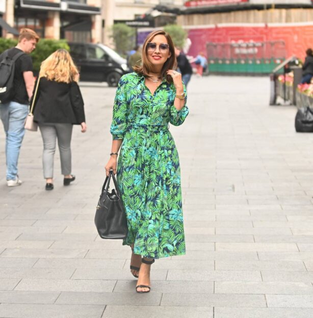 Myleene Klass - In green dress seen at Global Radio in London