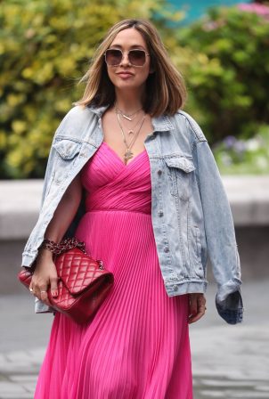 Myleene Klass in Long Pink Dress - Arriving at Smooth Radio in London