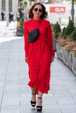 Myleene Klass - In maxi red dress arriving at Global Studios in London