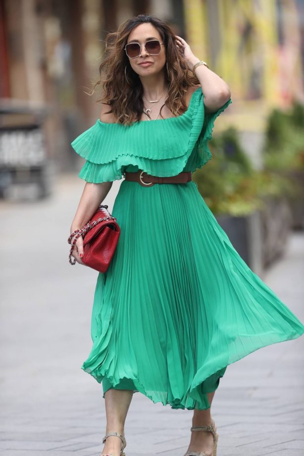 Myleene Klass in Strapless Green Dress exits Smooth radio in London