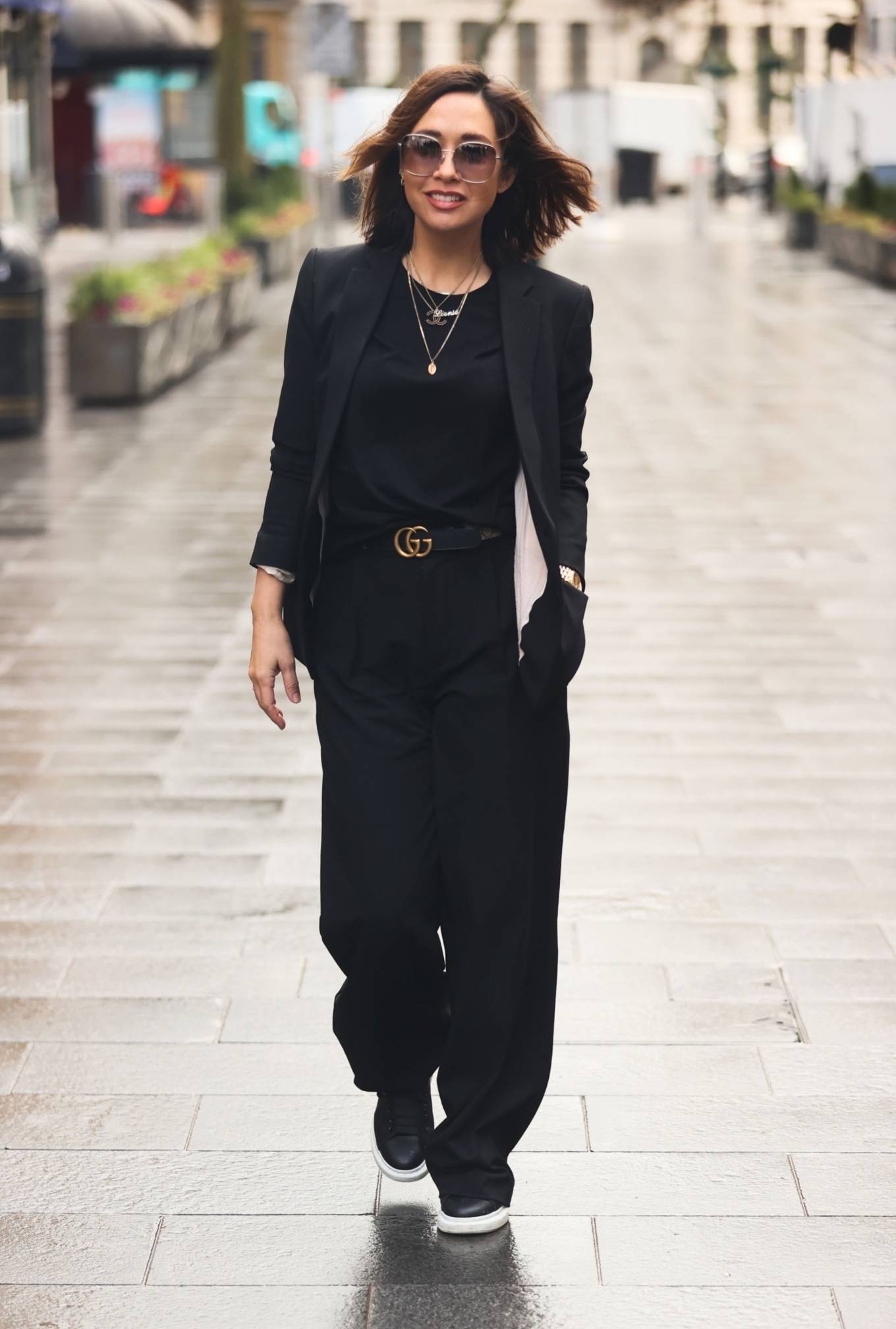 Myleene Klass – Looks chic in trouser suit in London | GotCeleb