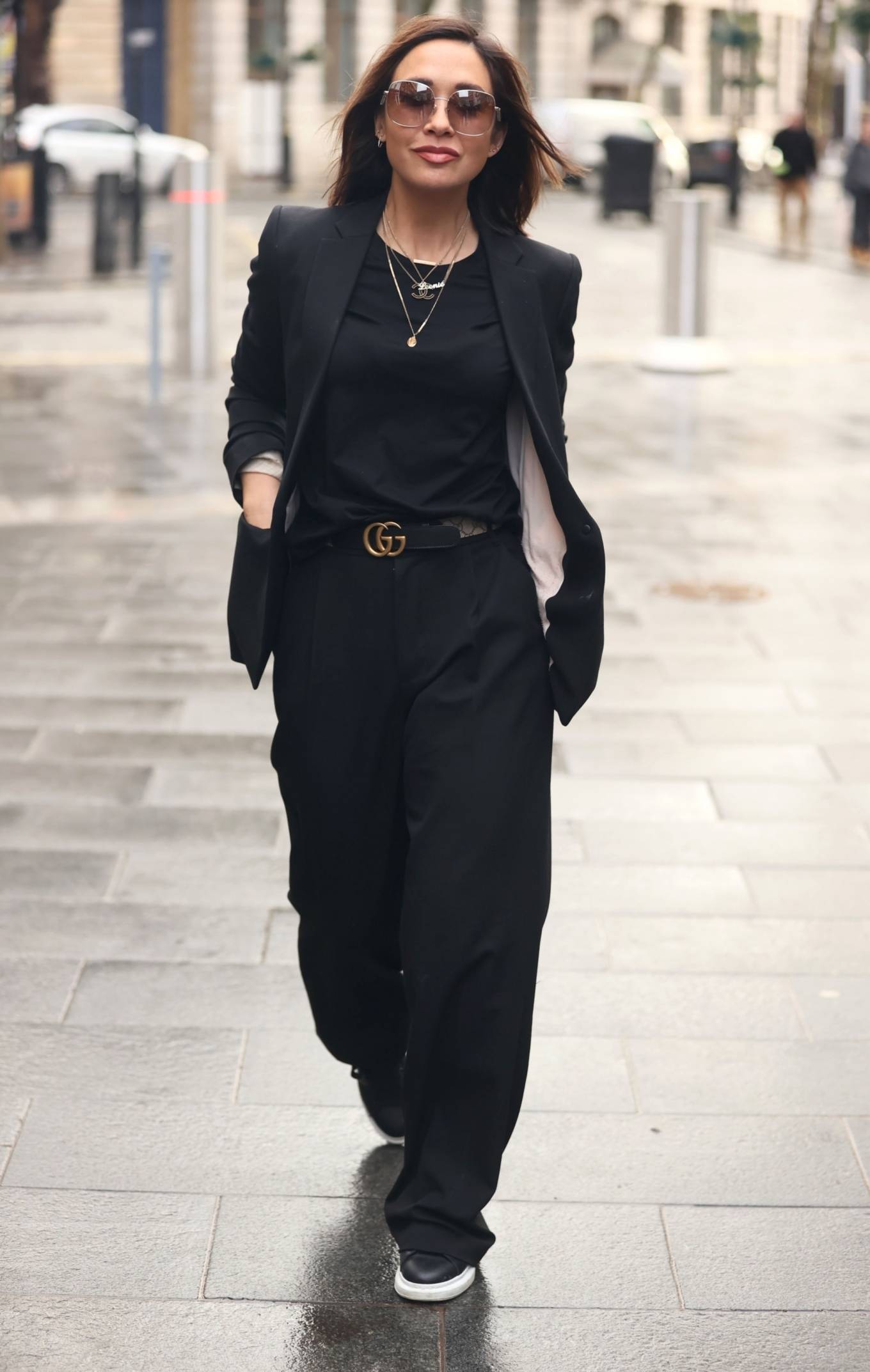 Myleene Klass – Looks chic in trouser suit in London | GotCeleb