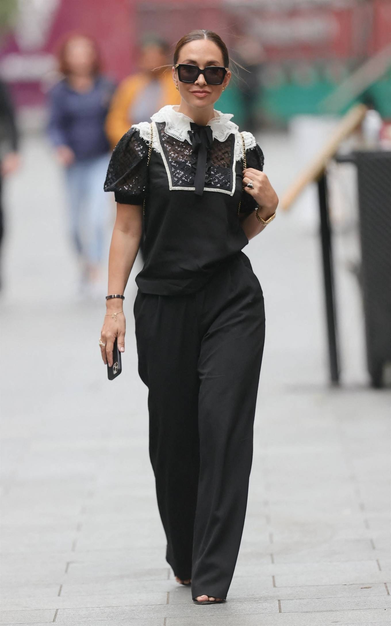 Myleene Klass 2021 : Myleene Klass – Out in a monochrome top and black pants in London-12