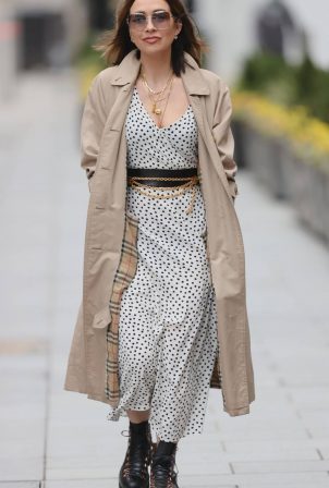 Myleene Klass - Out in Polka Dot Dress and trench coat in London