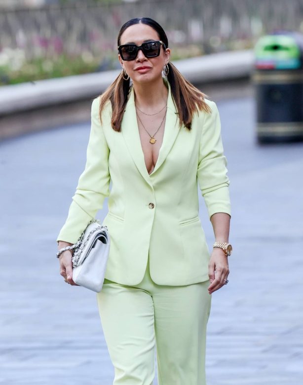 Myleene Klass - Seen at Smooth radio in a yellow trouser suit in London
