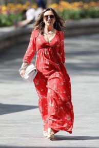 Myleene Klass - Spotted in red maxi dress at Smooth Radio in London