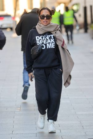 Myleene Klass - Stepping out wearing a striking slogan top at Smooth radio in London