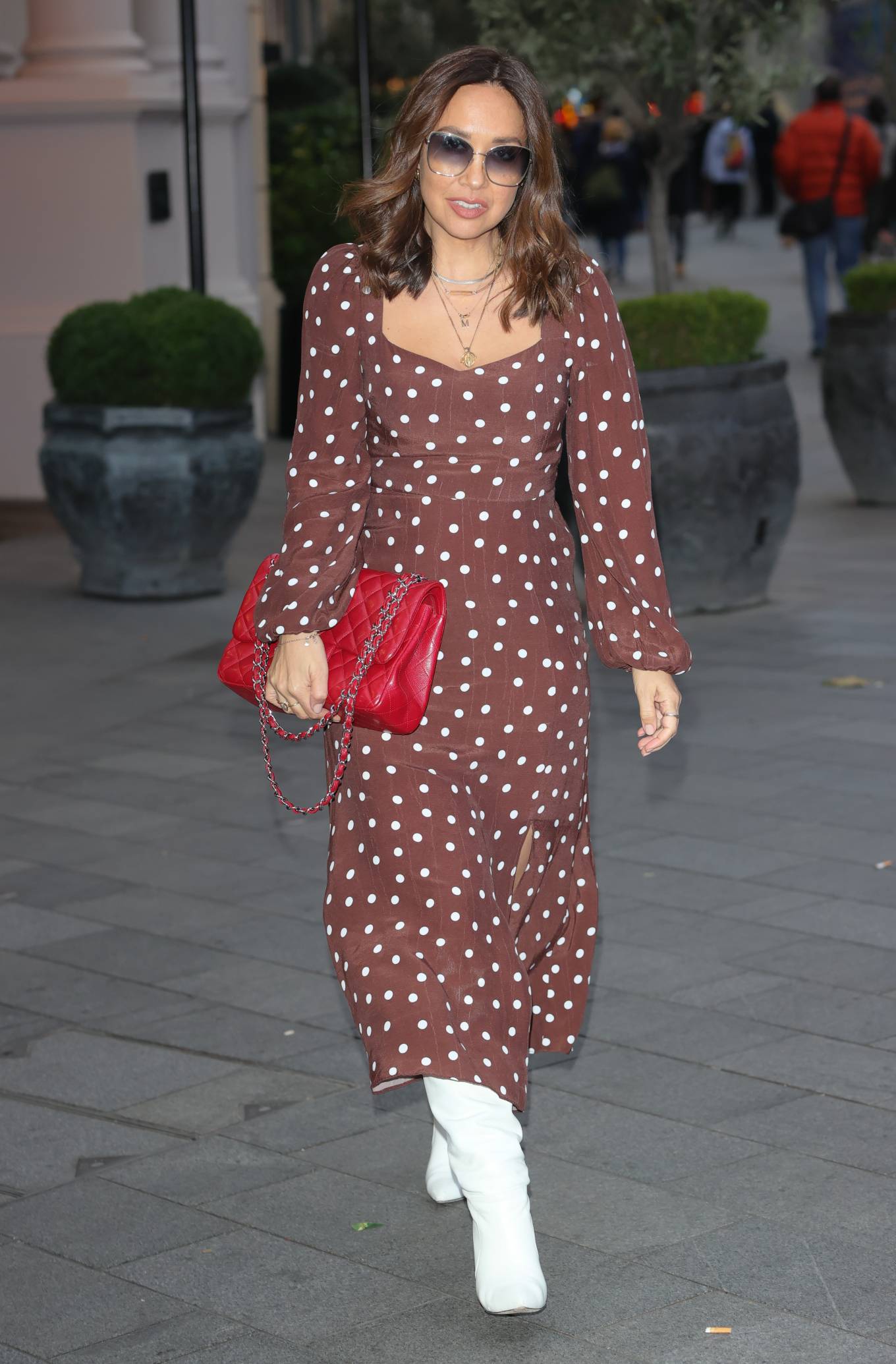 Myleene Klass – Wearing a polka dot dress and knee high boots at Smooth ...