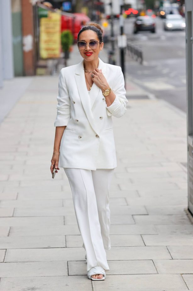Myleene Klass - Wearing a white suit after hosting the Jeremy Vine TV show in London