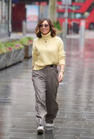 Myleene Klass - Wears beige trousers and jumper at Smooth radio in London