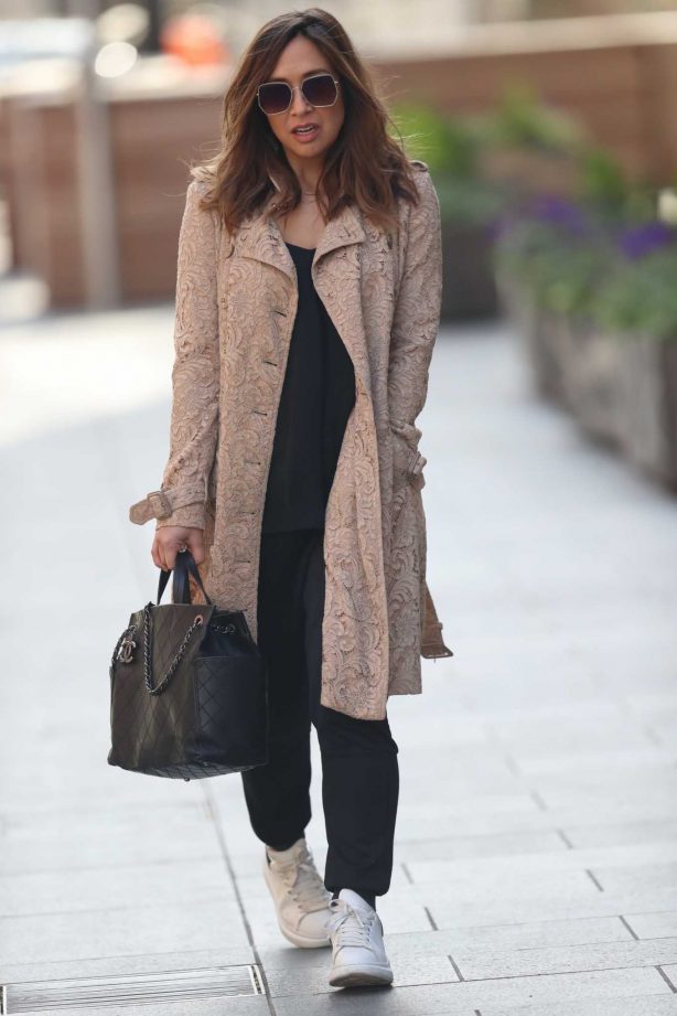 Myleene Klass - Wears embroidered floral coat at Smooth Radio in London