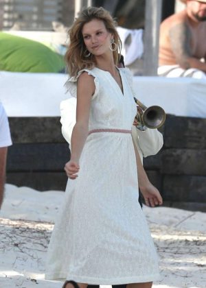Nadine Leopold in White Dress - Photoshoot on the beach in Tulum