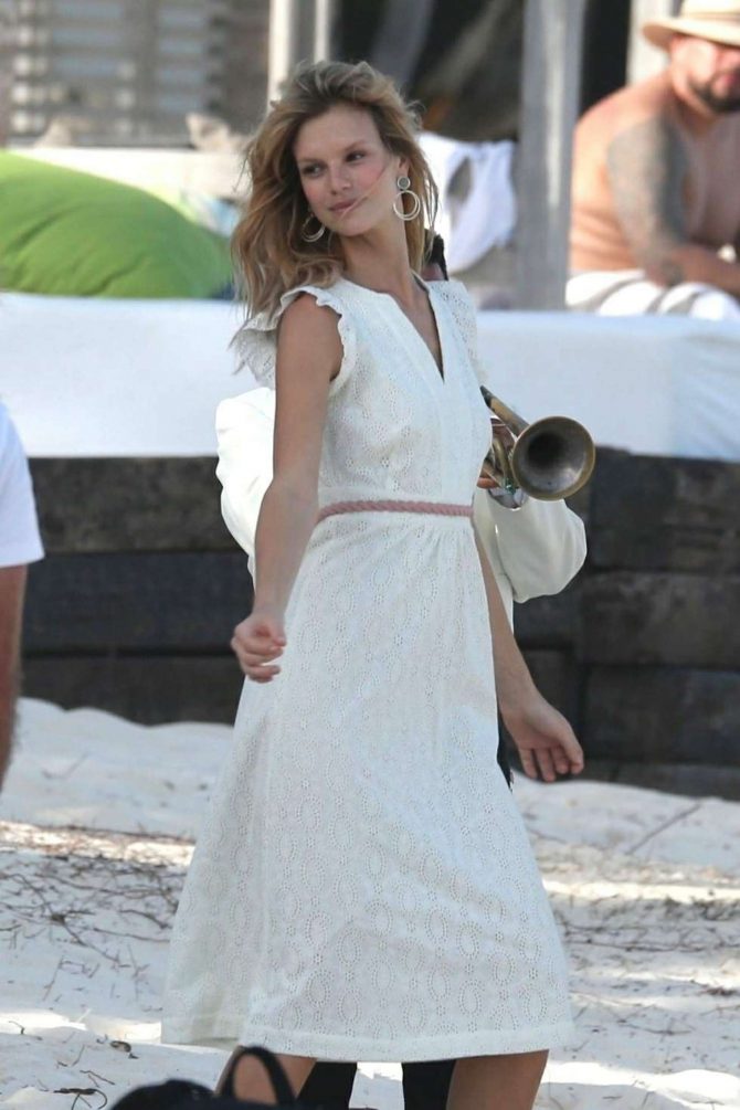 Nadine Leopold in White Dress - Photoshoot on the beach in Tulum