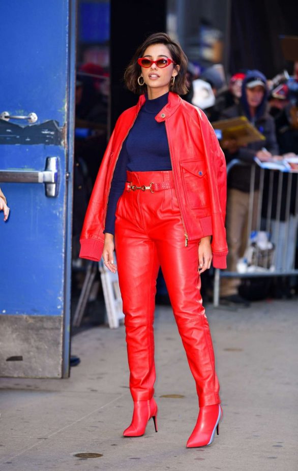 Naomi Scott in Red Leather Suit - Leaves GMA studios in NYC