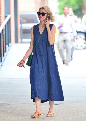 Naomi Watts in Blue Dress out in New York City