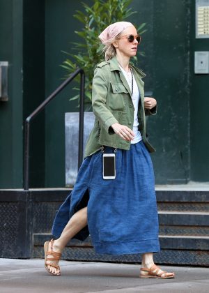Naomi Watts in Blue Skirt out in New York City