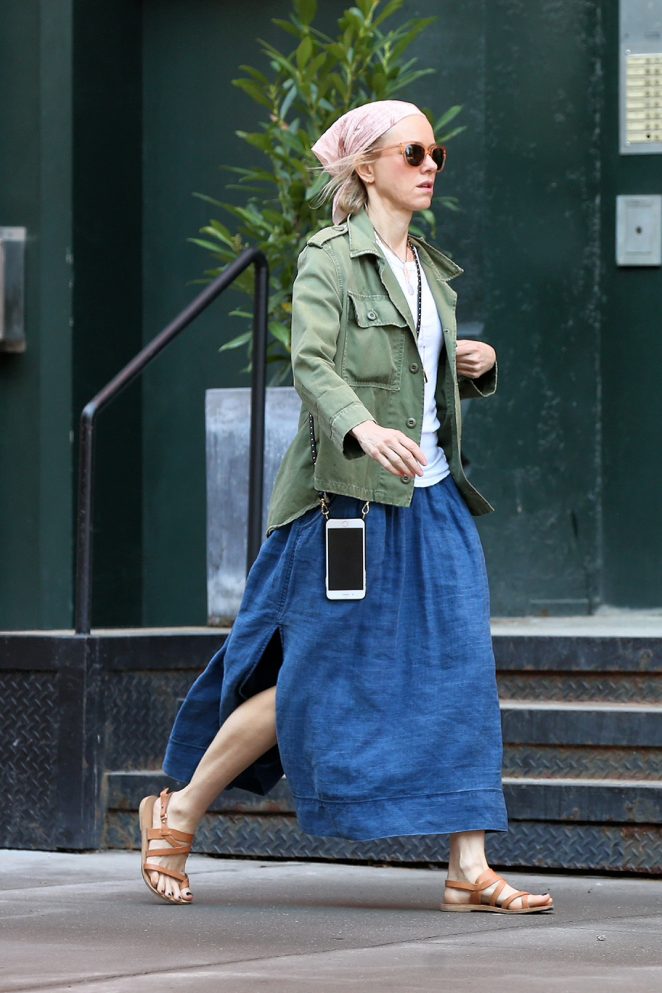 Naomi Watts in Blue Skirt out in New York City