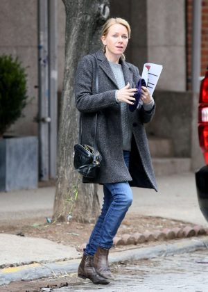 Naomi Watts in Coat and Jeans Out in New York