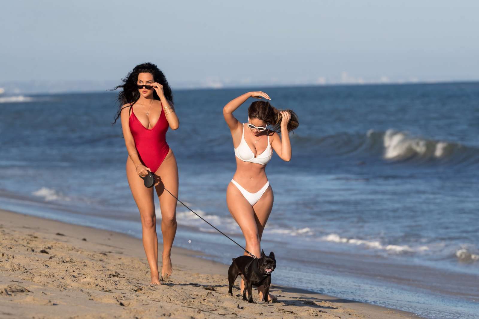 Natalie Halcro and Olivia Pierson in Red and White Bikini on the beach in M...