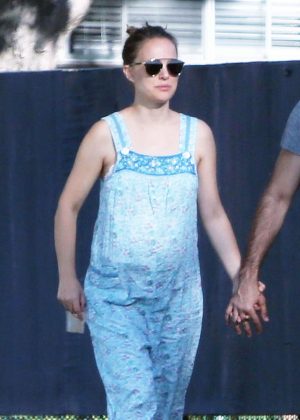 Natalie Portman in Jeans Jumsuit out in Los Angeles