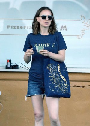 Natalie Portman in Jeans Shorts out in Hollywood