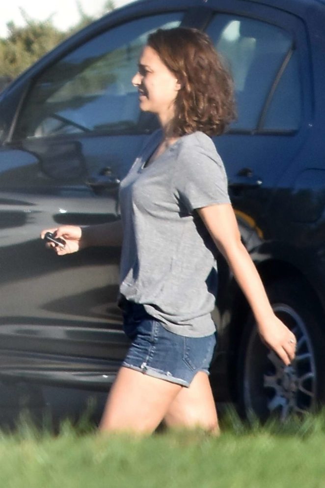 Natalie Portman in Jeans Shorts Out in LA