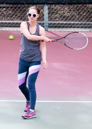Natalie Portman in Leggings - Playing tennis in Los Feliz