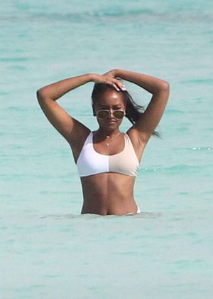 Natasha Obama in White Bikini on the beach in Cancun