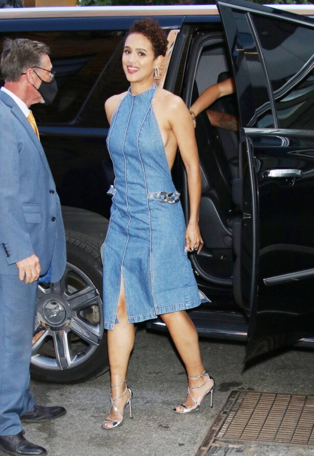 Nathalie Emmanuel - In denim dress at The Daily Show with Trevor Noah in NY