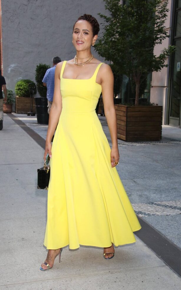 Nathalie Emmanuel - Wears a yellow dress at her hotel in New York