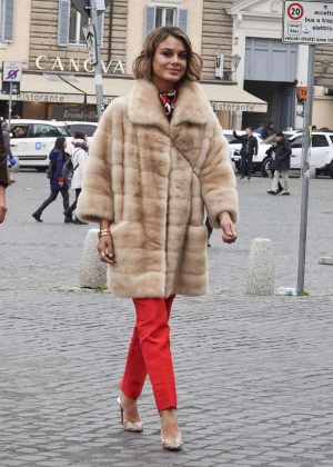 Nathalie Kelley in Fur Coat - Out and about in Rome