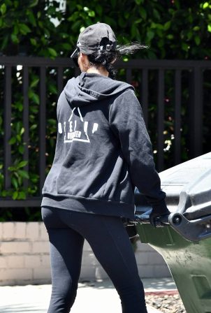Naya Rivera in Tights - Steps out to grab her trash cans after garbage day in Los Feliz