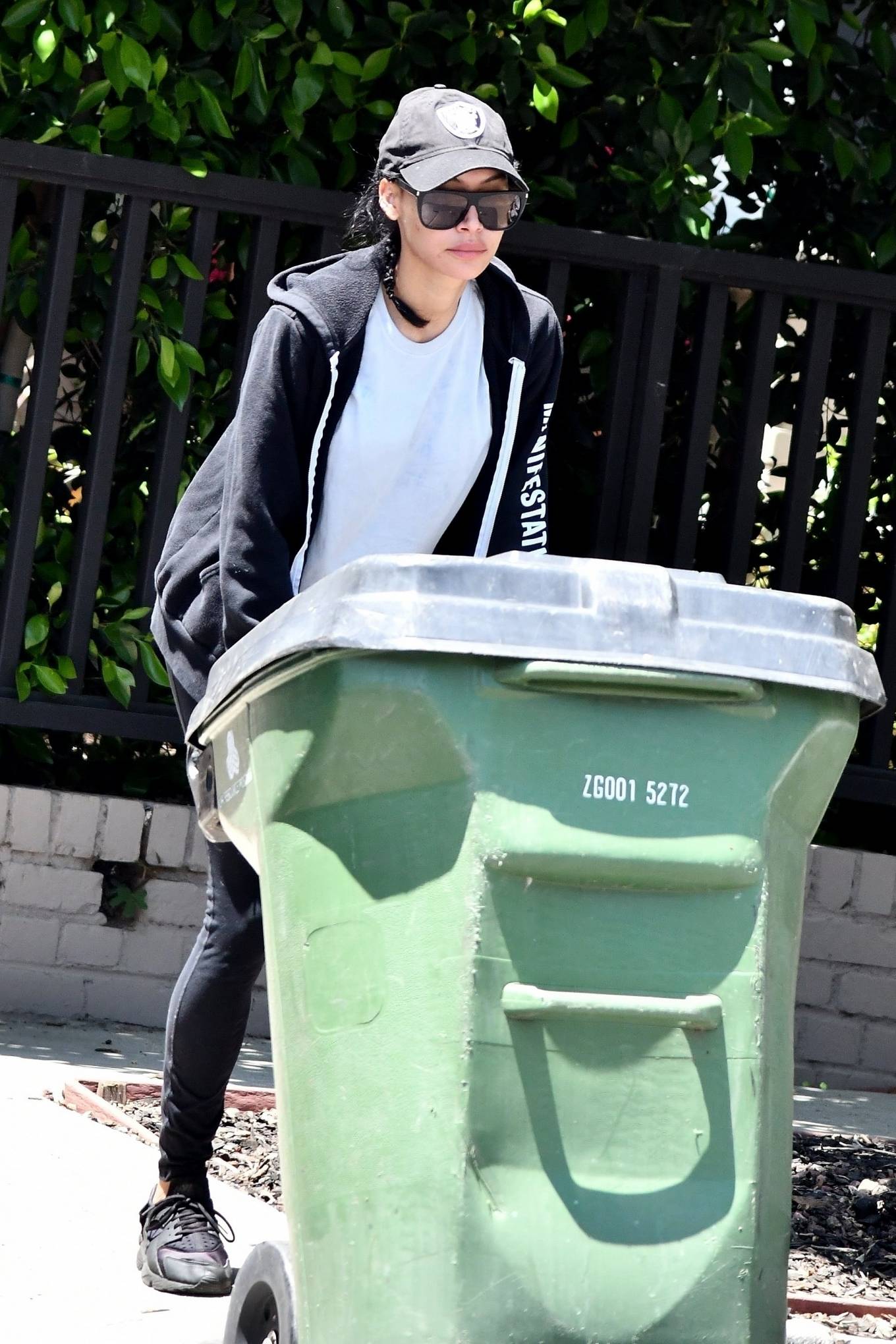 Naya Rivera in Tights â€“ Steps out to grab her trash cans after garbage day in Los Feliz
