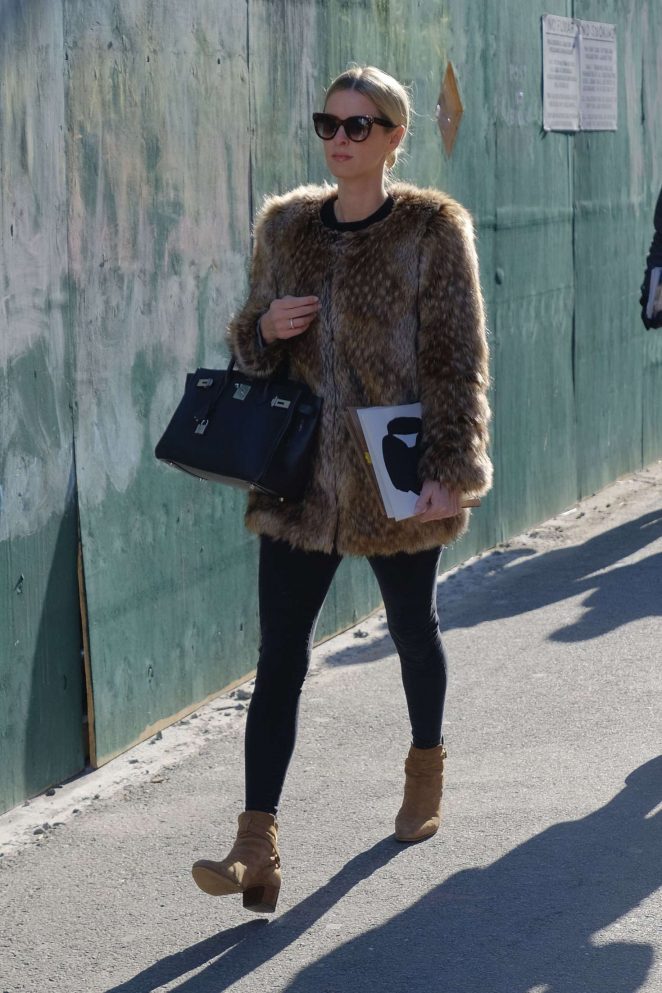 Nicky Hilton in Fur Coat Walking in Soho