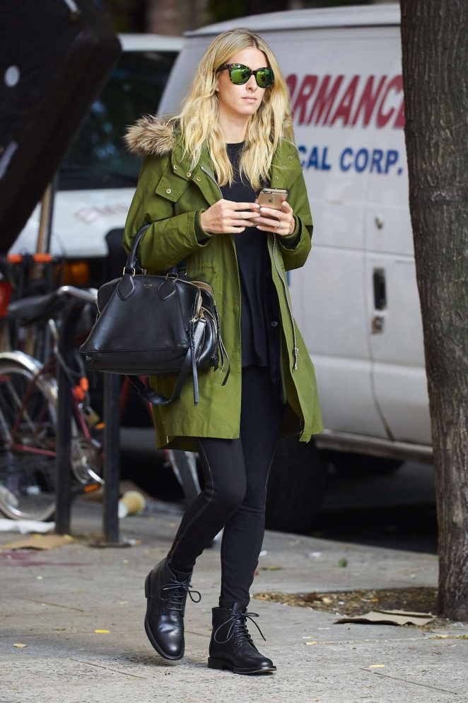 Nicky Hilton in green jacket out in New York