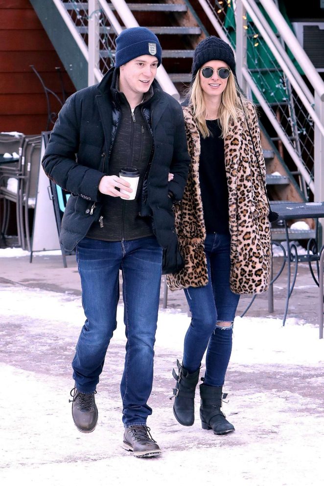 Nicky Hilton in Jeans and Fur Coat out in Aspen