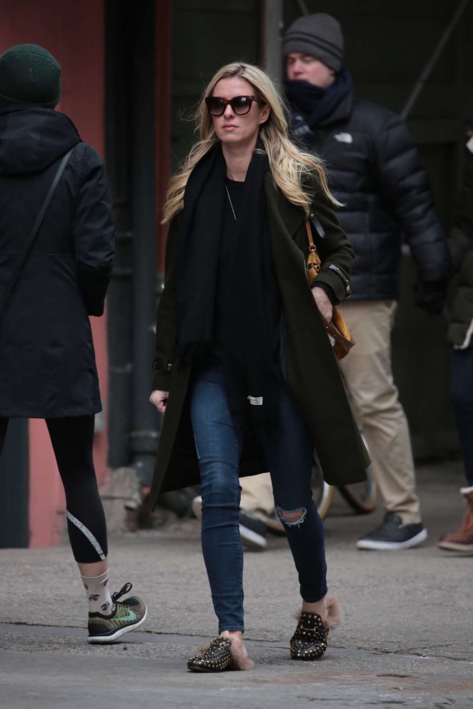Nicky Hilton in Jeans and Long coat out in New York