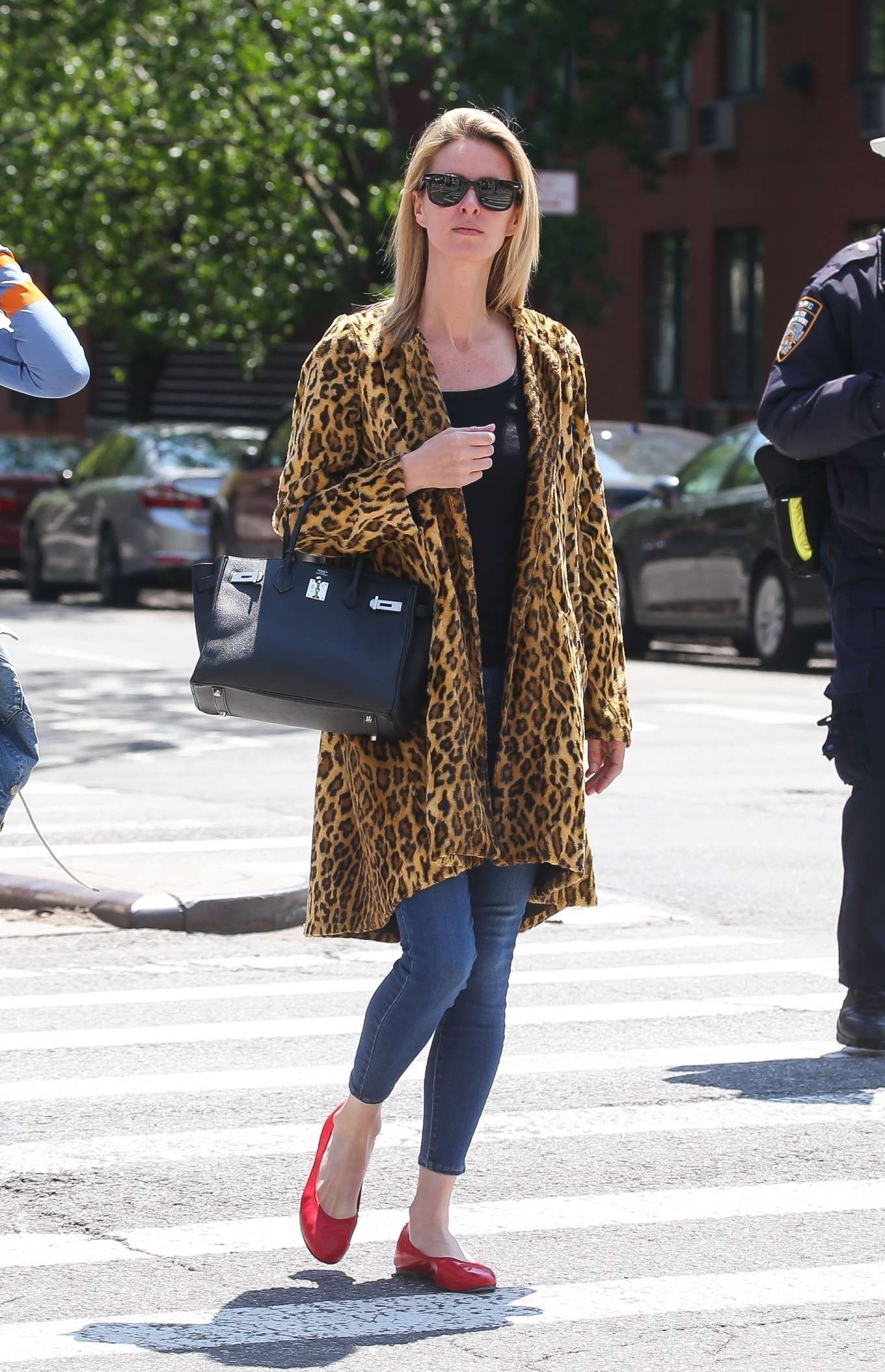 Nicky Hilton in Leopard Print Coat out in New York