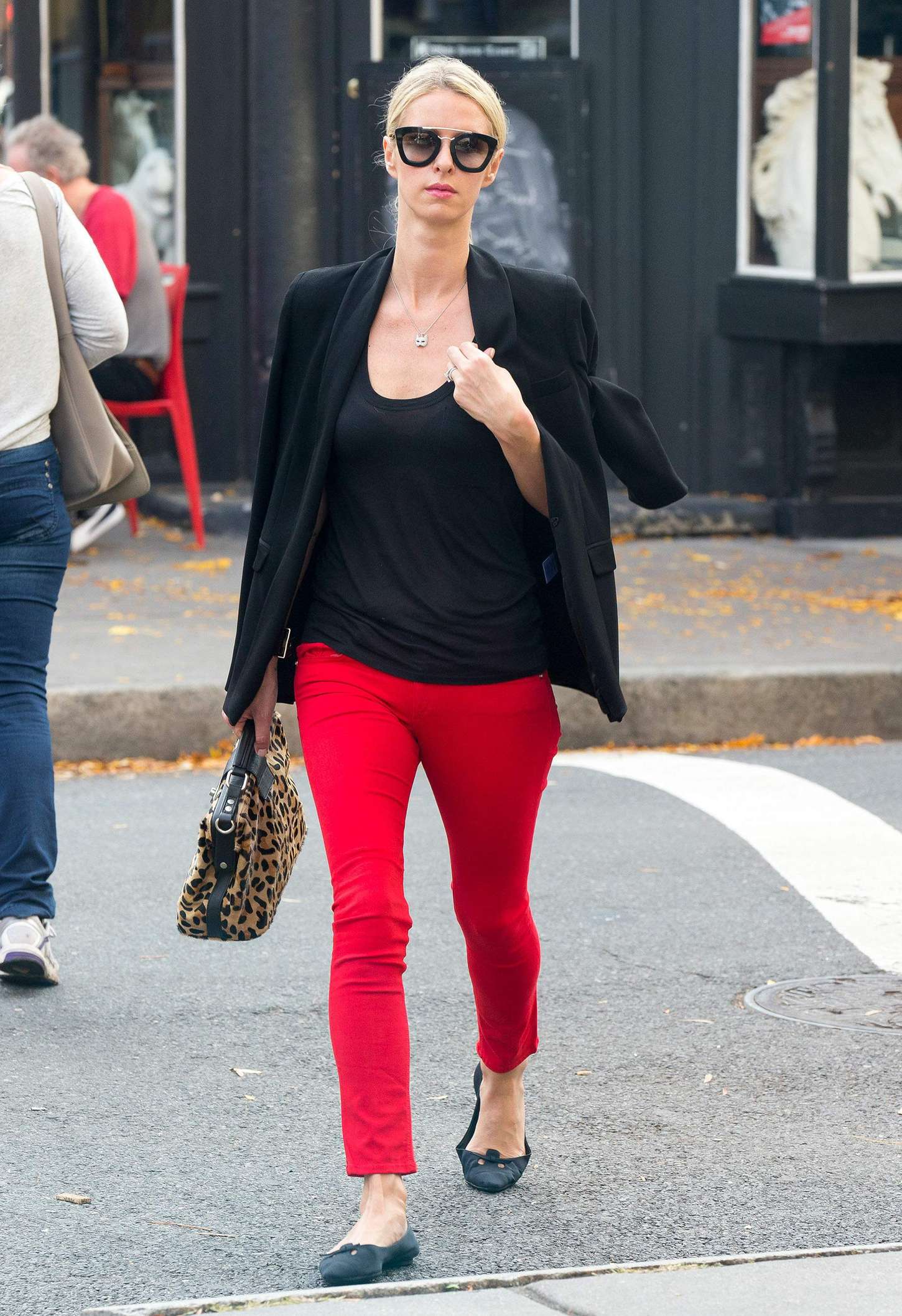 Nicky Hilton in Red Pants out in New York City