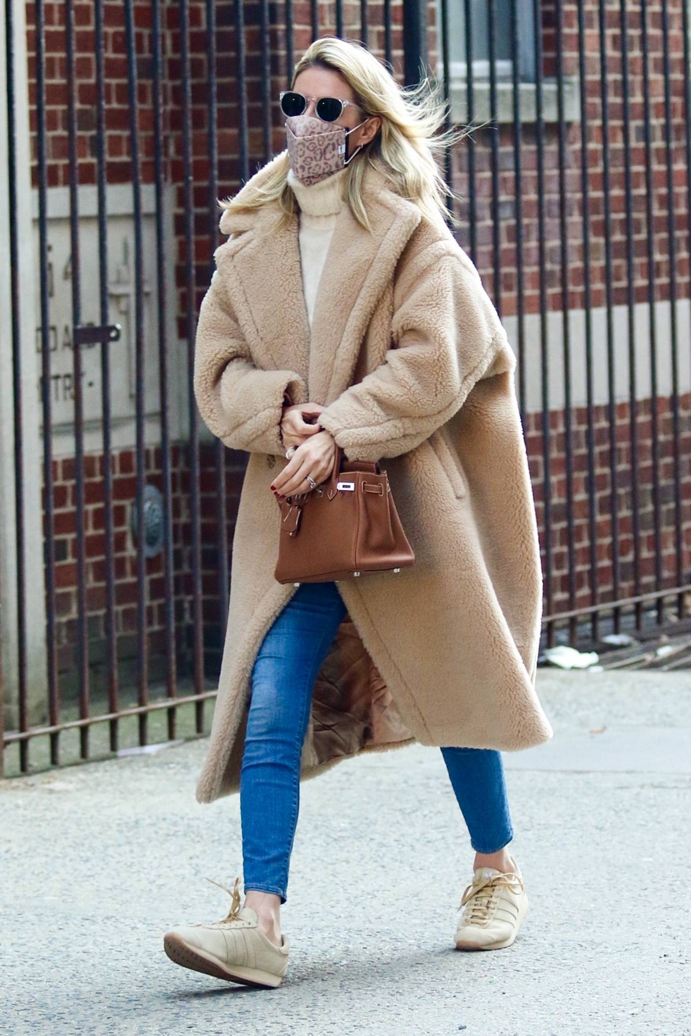 Nicky Hilton Rothschild – In a brown teddy bear coat out in Downtown ...