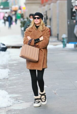 Nicky Hilton Rothschild - In a brown teddy coat while on a coffee run in Downtown Manhattan
