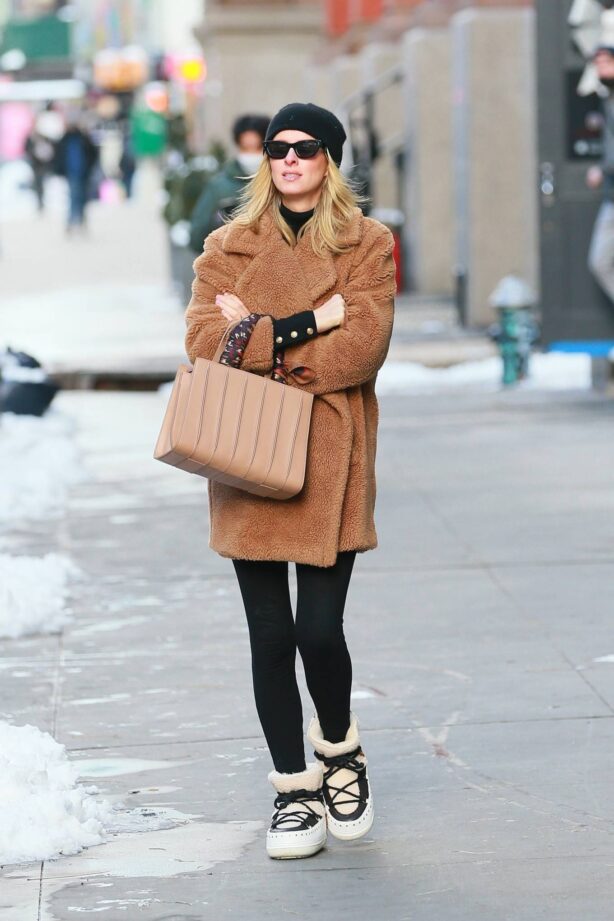 Nicky Hilton Rothschild - In a brown teddy coat while on a coffee run in Downtown Manhattan