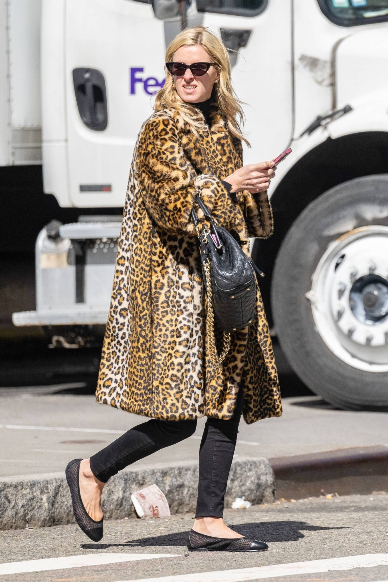 Nicky Hilton - Spotted wearing a leopard print coat in New York