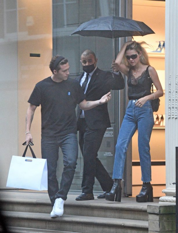 Nicola Peltz and Brooklyn Beckham spotted leaving the Victoria Beckham store on Dover Street